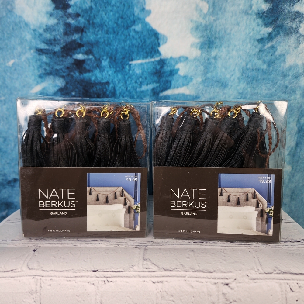 Nate Berkus Faux Leather Black Tassel Garland NEW